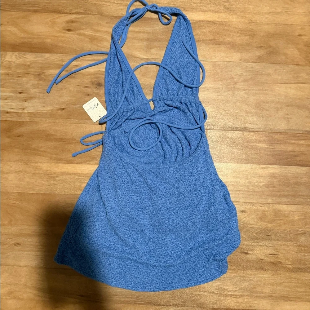 Free People Blue Halter Neck Wrap Romper - Picture 2 of 3